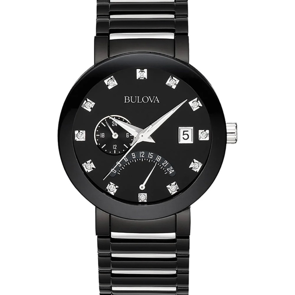 Bulova Men's Watch 98D109 Quartz Black Dial Diamond Accent Stainless Steel 40mm